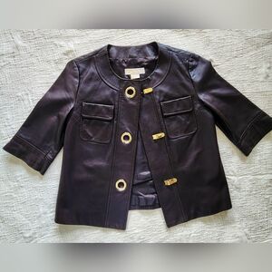 Michael Kors Chocolate Leather Jacket with Gold Hardware